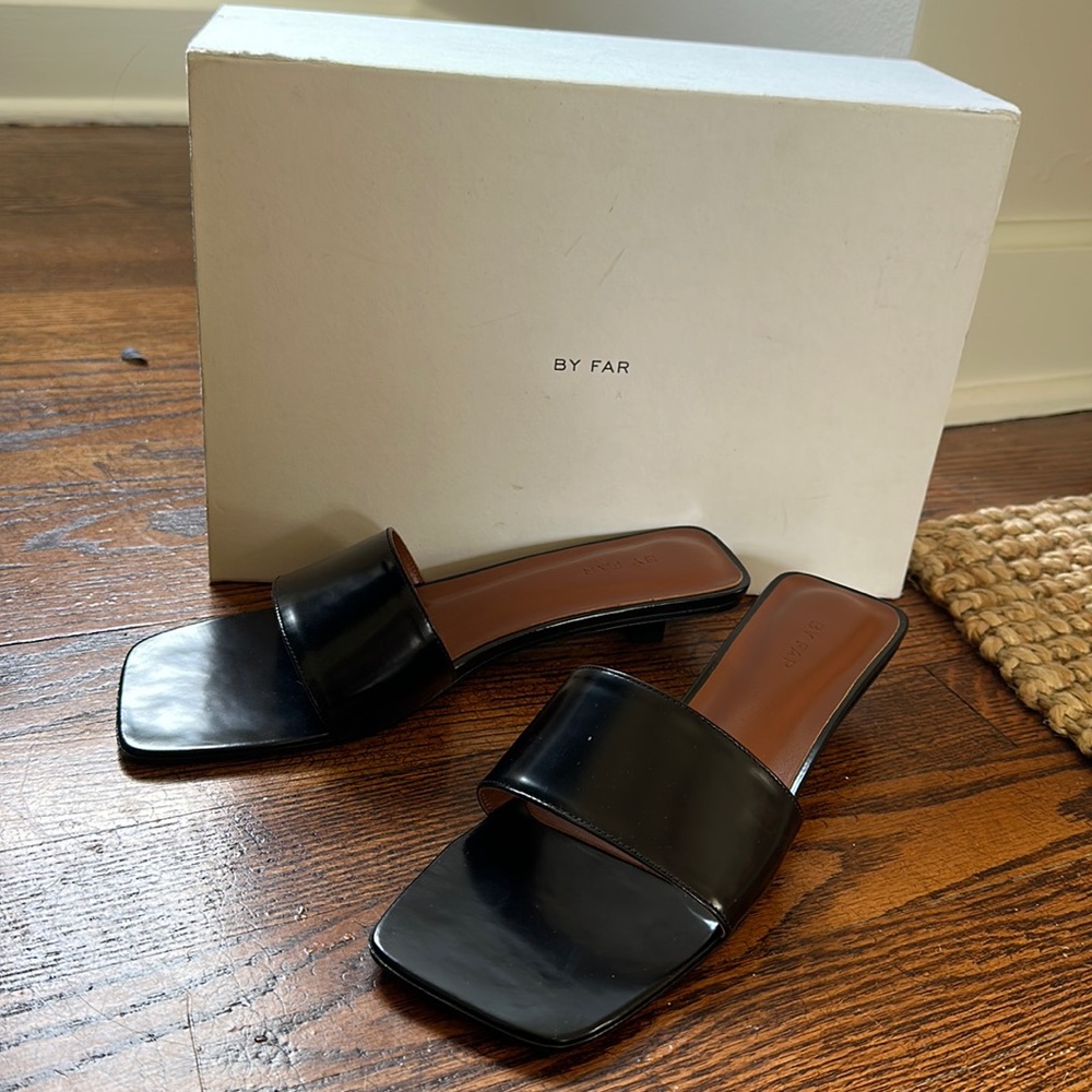 By Far Square Toe black slides